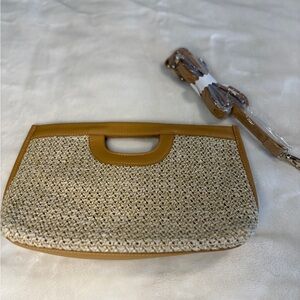 Moda Luxe Woven Straw & Vegan Leather Convertible Clutch/Crossbody